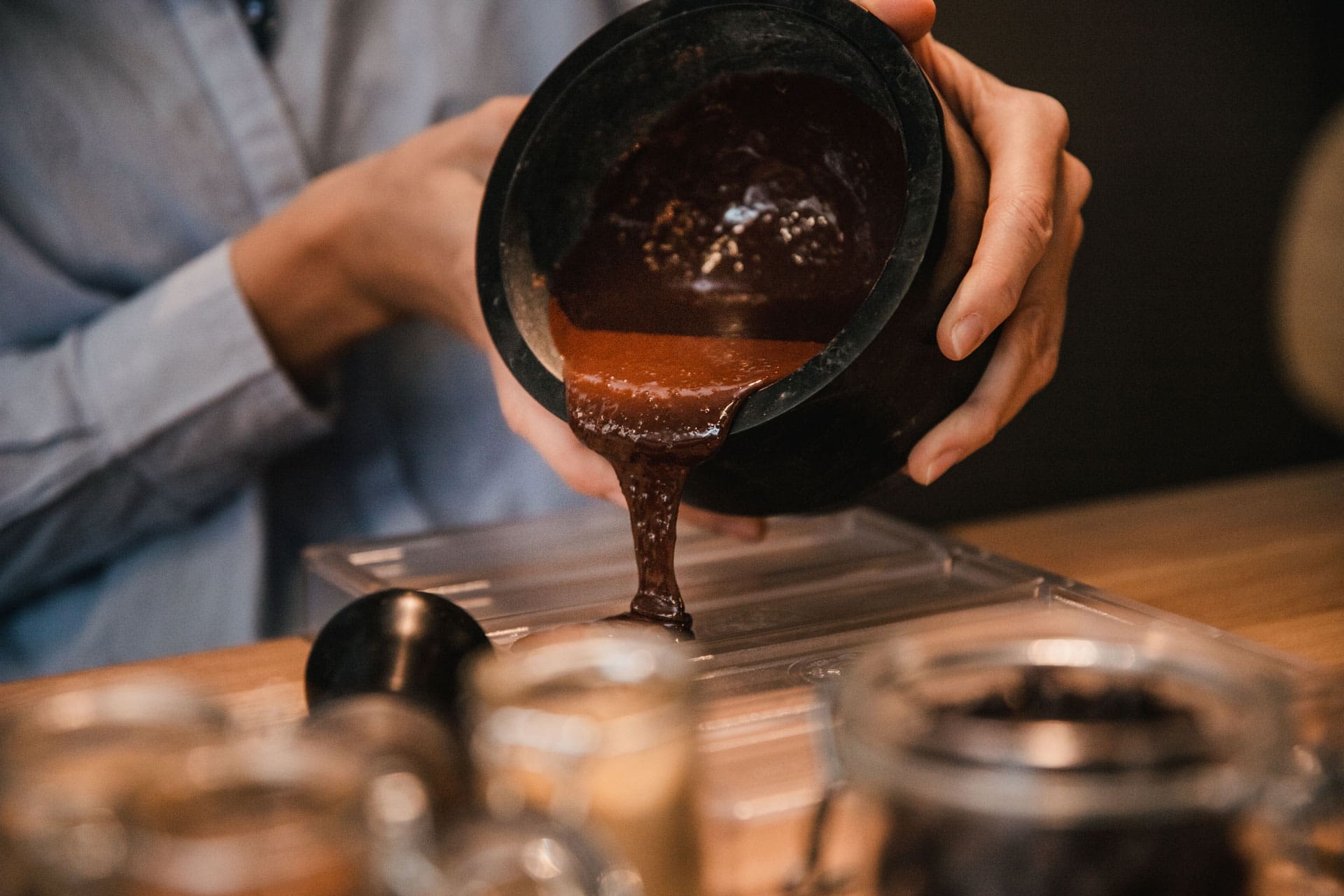 Chocolate being poured during production